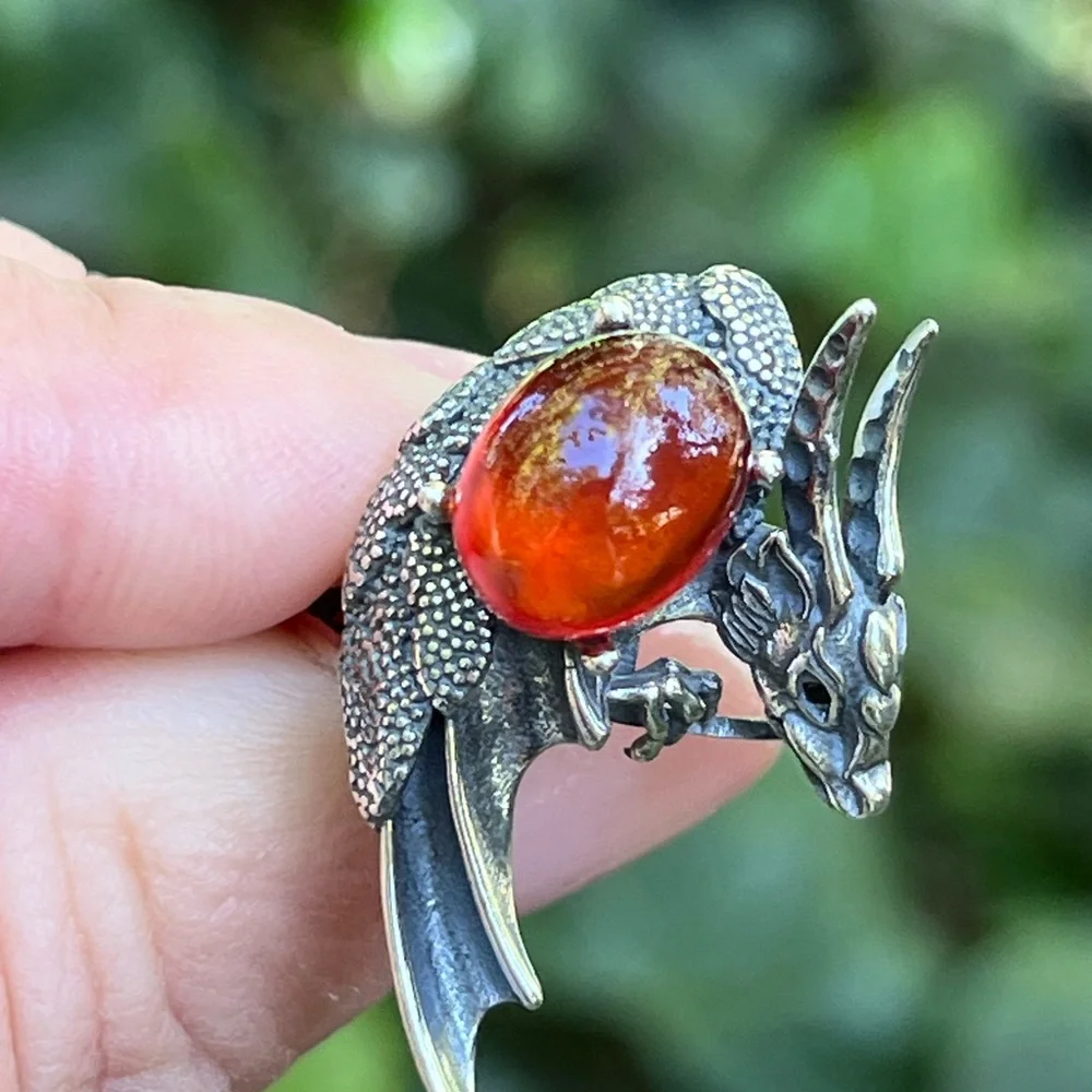 Sterling silver garnet dragon adjustable‎ ring